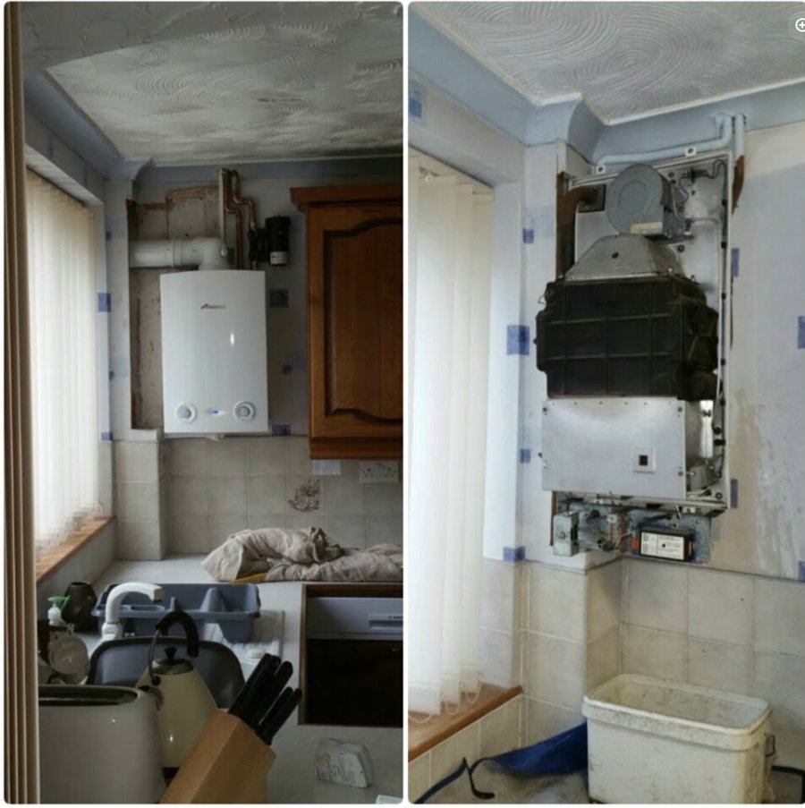 Before and after: an old boiler replaced with a new Worcester boiler